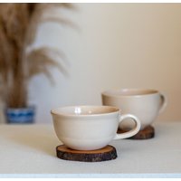 steingut Tassen Set, Handgemachte Latte Tasse, Teetasse Und Holz Untertasse | Einweihungsparty Geschenk Idee von CeraBien