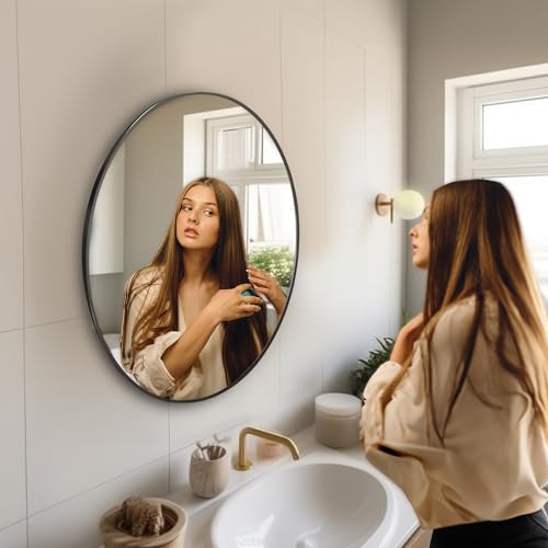 Ceramat Spiegel Rund Schwarz 60 cm Ø mit Rahmen, mit Metallrahmen und Aufhängung, Dekorative Wandspiespiegel rund für Bad, Wohnzimmer, Schlafzimmer Ceramat Spiegel Rund Schwarz 60 cm Ø mit Rahmen, mit Metallrahmen und Aufhängung, Dekorative Wandspiespiegel rund für Bad, Wohnzimmer, Schlafzimmer von Ceramat