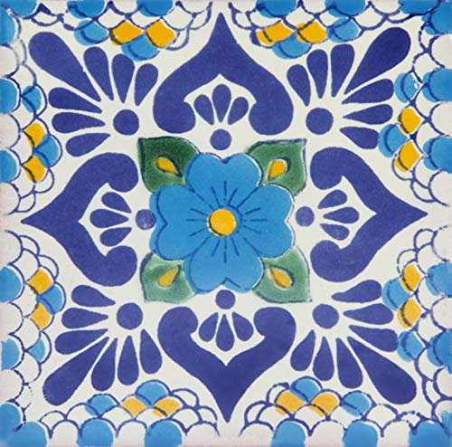 Cerames Mexikanische Keramische Fliesen Amarillo - 30 dekorative mexikanische mosaik fliesen für Badezimmer, Küche, Dusche, Treppen, Küchenrückwand | Keramikmosaikfliesen 10,5x10,5 cm von Cerames