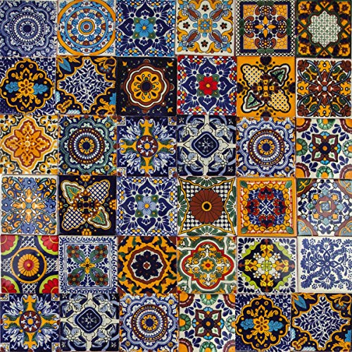 Cerames Mexikanische Keramische Fliesen Colorido - 30 dekorative mexikanische mosaik fliesen für Badezimmer, Küche, Dusche, Treppen, Küchenrückwand | Keramikmosaikfliesen 10,5x10,5 cm von Cerames