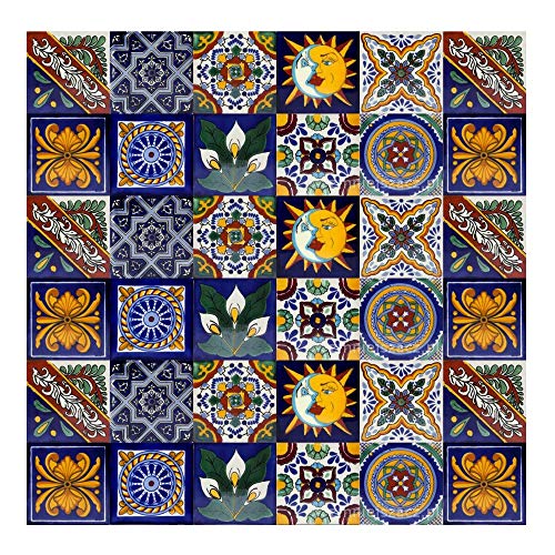 Cerames Mexikanische Keramische Fliesen Pablo - 30 dekorative mexikanische mosaik fliesen für Badezimmer, Küche, Dusche, Treppen, Küchenrückwand | Keramikmosaikfliesen 10,5x10,5 cm von Cerames