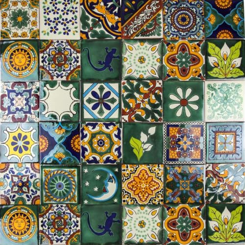 Cerames Mexikanische Keramische Fliesen Verde - 30 dekorative mexikanische mosaik fliesen für Badezimmer, Küche, Dusche, Treppen, Küchenrückwand | Keramikmosaikfliesen 10,5x10,5 cm von Cerames