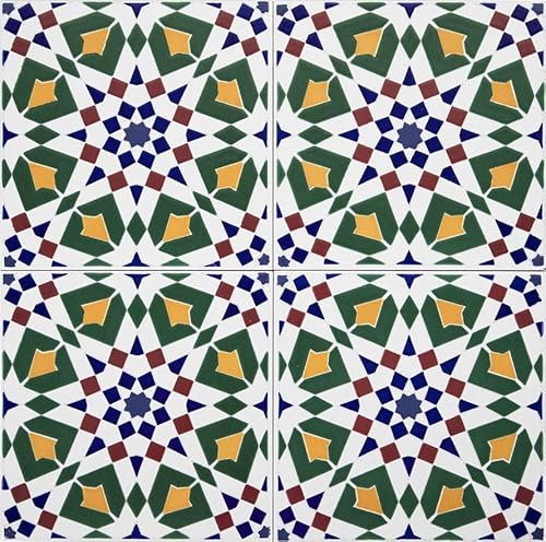 Cerames Orientalische Marokkanische Keramikfliesen Tanger - dekorative Mosaikfliesen für das Badezimmer, die Küche, unter Treppen, Terrasse | Marokkanische farbige keramische fliesen 20x20 cm von Cerames