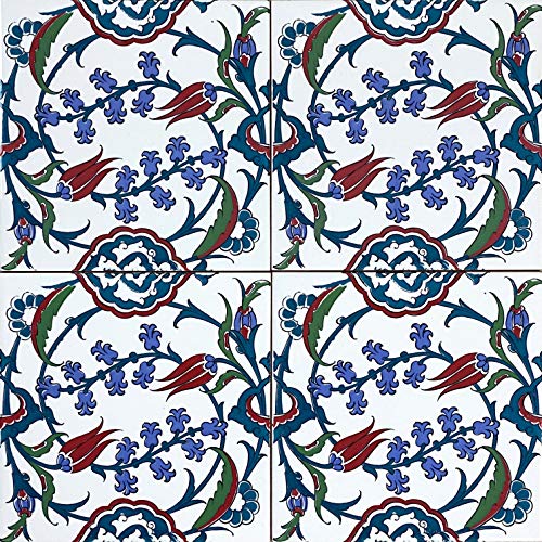 Cerames Pinar - Bunte türkische Wandfliesen, 1 Packung- 0,48m2 (12 Stück), Iznik Keramikfliesen mit Muster, 20x20, ideal für die Küche oder das Badezimmer. von Cerames
