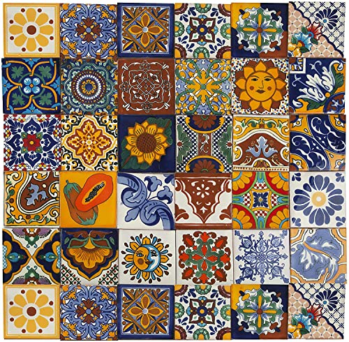 Cerames Mexikanische Keramische Fliesen Conrado - 30 dekorative mexikanische mosaik fliesen für Badezimmer, Küche, Dusche, Treppen, Küchenrückwand | Keramikmosaikfliesen 10,5x10,5 cm von Cerames