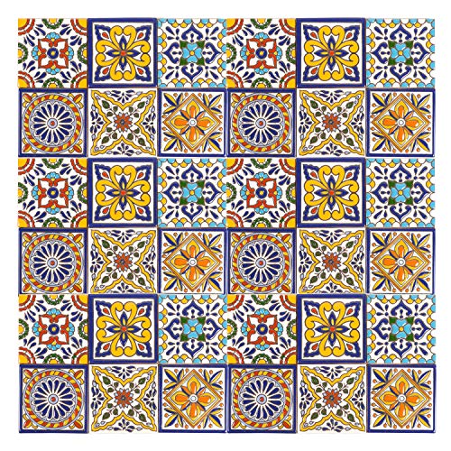 Cerames Mexikanische Keramische Felipe Relief - 30 dekorative mexikanische mosaik fliesen für Badezimmer, Küche, Dusche, Treppen, Küchenrückwand | Keramikmosaikfliesen 10,5x10,5 cm von Cerames
