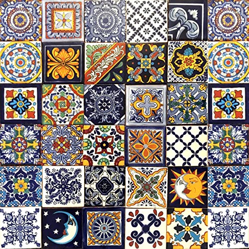 Cerames Mexikanische Keramische Fliesen Horacio - 30 dekorative mexikanische mosaik fliesen für Badezimmer, Küche, Dusche, Treppen, Küchenrückwand | Keramikmosaikfliesen 10,5x10,5 cm von Cerames