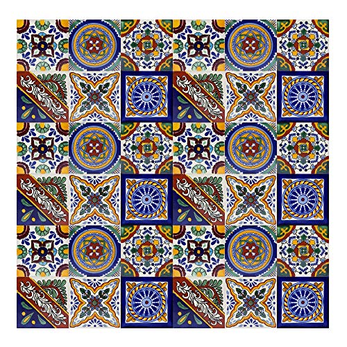 Cerames Mexikanische Keramische Fliesen Ramon - 30 dekorative mexikanische mosaik fliesen für Badezimmer, Küche, Dusche, Treppen, Küchenrückwand | Keramikmosaikfliesen 10,5x10,5 cm von Cerames