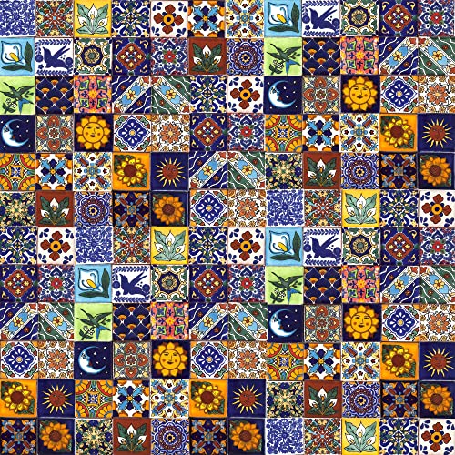Cerames Mexikanische Keramische Fliesen Saburo - 120 dekorative mexikanische mosaik fliesen für Badezimmer, Küche, Dusche, Treppen, Küchenrückwand | Keramikmosaikfliesen 5x5 cm von Cerames