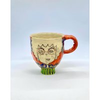 Orange Handgemachte Keramiktasse, Gold Bemalte Keramik-Teetasse, Goldglanz-Keramiktasse, Niedliche Keramiktasse von CeramicArtbyLucy