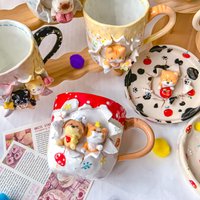 Benutzerdefinierte Niedlichen Haustier Becher Kawaii Wunderliche Hund Keramik Tasse Personalisierte 3D Handgemachte Katze Tier Y2K Anime Einzigartige von LycheeCeramic