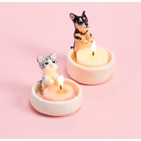 Haustier Kerzenhalter Handgefertigt Einzigartiger Hund Personalisierte Keramik Katze Wohnkultur Kitty Teelichthalter Liebhaber Geschenk von LycheeCeramic