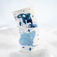 Sea Adventures Tassen-Set | Handbemalte Verspielte Orca & Stachelrochen Keramik Tassen Ocean Inspiriert Blau Kleine Kaffeetassen Marine von LycheeCeramic