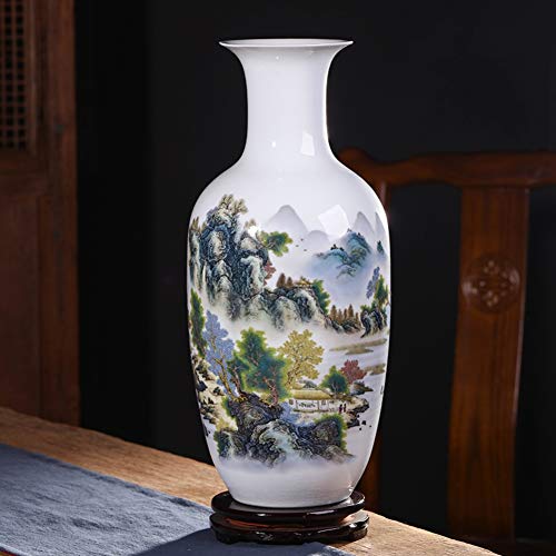 Chinesische Keramik-vase mit ständer Weiß Große Chinesische vase Porzellan Blumenvase Chinesisch Antike Keramik-vasen Traditionellen Dekorative Vase-E D18cmxH49cm von CeramicVase
