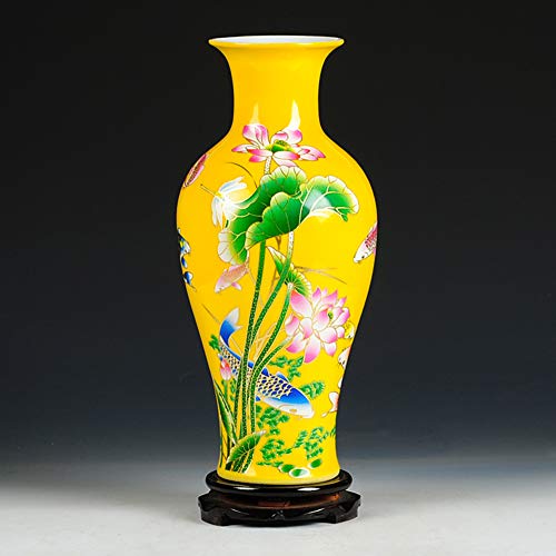 Gelbe Chinesische vase Antik Chinesische keramikvase Mit Basis Dekorative Porzellan Vase Traditionellen Porzellan Blumenvase Moderne Nach Hause herzstück-A H38cmxW17cm von CeramicVase