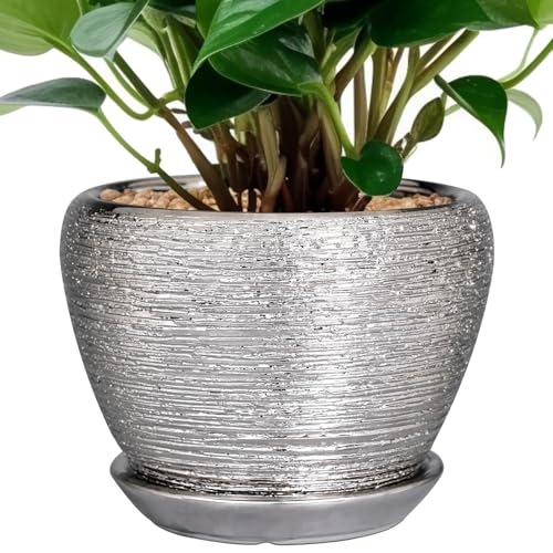 Ceramicfor Keramik-Pflanzgefäß – 15,2 cm Pflanztopf für den Innenbereich mit Ablaufloch und Untersetzer, Außentopf für Pflanzen, rund, dekorativer Übertopf, moderner Blumentopf aus der Mitte des Ceramicfor Keramik-Pflanzgefäß – 15,2 cm Pflanztopf für den Innenbereich mit Ablaufloch und Untersetzer, Außentopf für Pflanzen, rund, dekorativer Übertopf, moderner Blumentopf aus der Mitte des von Ceramicfor