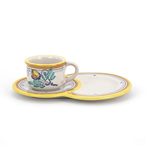 CEAR Ceramiche Teetasse mit Teller für Kekse / Brioche aus Keramik von Caltagirone, handdekoriert von Ceramiche Azzaro & Romano Caltagirone