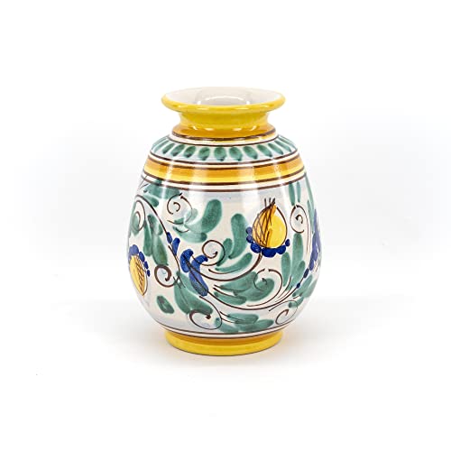 Dekoratives Glas aus sizilianischer Keramik von Caltagiron, handgefertigt, H 15 cm, Dekor gelb von Ceramiche Azzaro & Romano Caltagirone