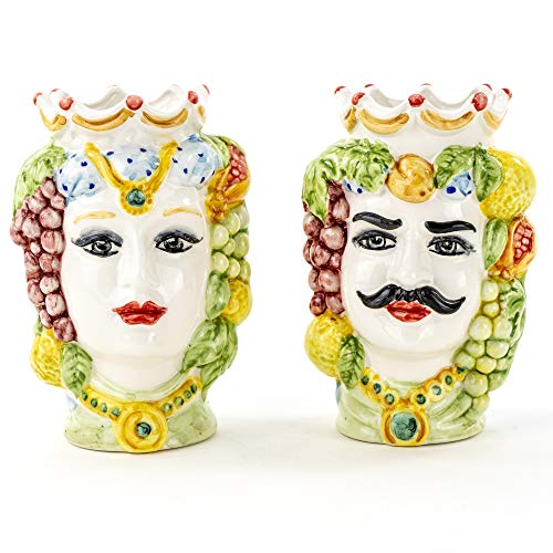 CEAR Keramik - Köpfe aus Brombeere H 14 cm aus Keramik, Paar handgemachte Caltagirone Brombeerköpfe von Ceramiche Azzaro & Romano Caltagirone