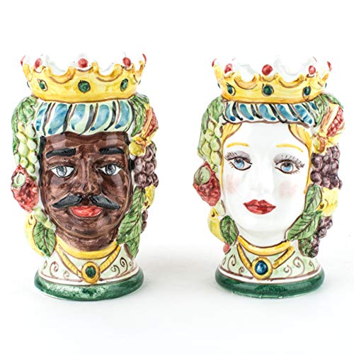 Brombeerköpfe Höhe 14 cm aus sizilianischer Keramik, Paar Brombeerköpfe aus Caltagirone, handgefertigt von Ceramiche Azzaro & Romano Caltagirone