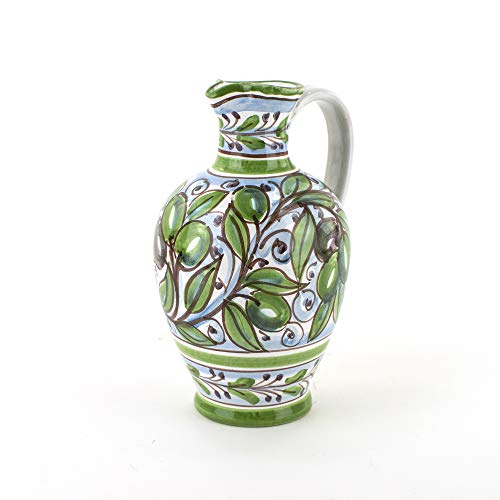 Ölkanne aus Keramik, von Hand verziert, Sizilianischer Öl, Keramik von Caltagirone von Ceramiche Azzaro & Romano Caltagirone