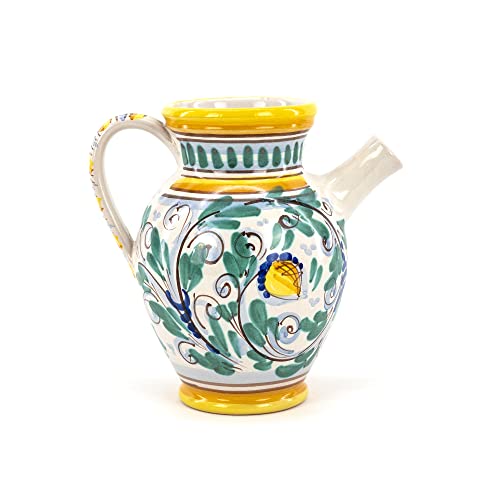 Vase mit Griff, Amphore mit Ausgießer, Krug Quartara H 20 aus sizilianischen Keramik von Caltagirone handgefertigt von Ceramiche Azzaro & Romano Caltagirone
