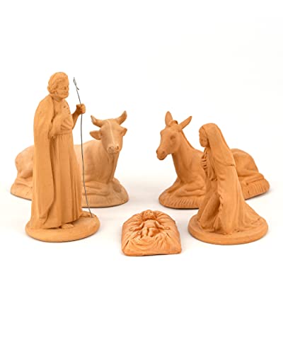 Weihnachtskrippe 5 Stück aus Terrakotta, Weihnachtskrippenfiguren aus Keramik von Caltagirone, handgefertigt, ideal zum Ausmalen und Personalisieren von Ceramiche Azzaro & Romano Caltagirone