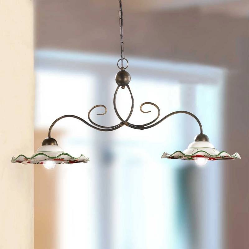 Ceramiche Hängeleuchte Rosolacci Pendelleuchte Hängelampe Keramikschirm 2flg E27 B-Ware von Ceramiche