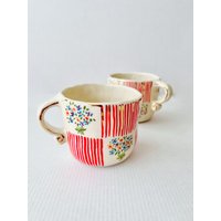 Handgemachte, Gold Und Rot Gestreifte Tee Tasse von CeramicoByZelis