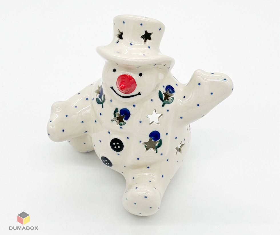 Ceramika Artystyczna Bolesławiec Dekofigur Schneemann-Lampion – Handbemalt, Bunzlauer Keramik von Ceramika Artystyczna Bolesławiec