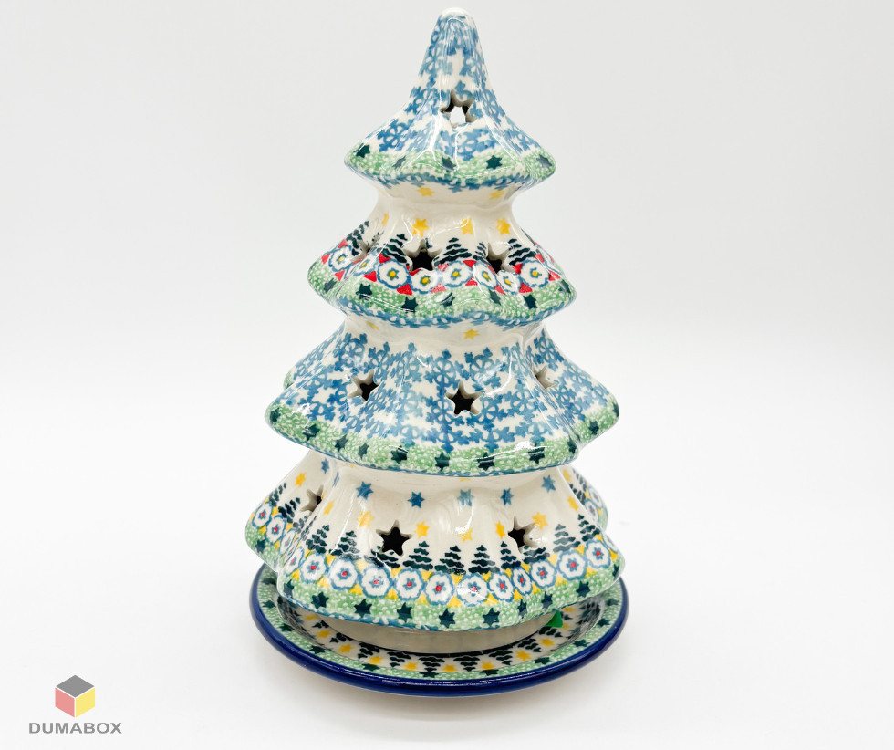 Ceramika Artystyczna Bolesławiec Teelichthalter Keramik-Lampion in Tannenbaumform – Handgemacht Unikat von Ceramika Artystyczna Bolesławiec