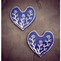 Blaues Herz Keramik Valentinstag Herzen 2Er Set Ornamente Eco Friendly Pottery Hochzeit Gastgeschenk Muttertag von Ceraminic