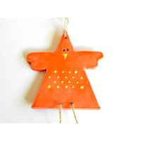 Orange Huhn Keramik Ornament Ostern Dekoration Gelb Punkte Eco Freundliche Tier von Ceraminic