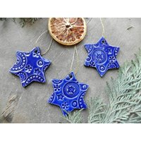 Weihnachtskeramik Ornamente, Blauer Stern Spitze Keramik Geschenk, X-Mas Home Dekoration 3 Landurlaub Haus Dekor von Ceraminic