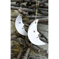 Weiß Gold Weihnachtsschmuck Mond Keramik Luxus Winter Porzellan Wohndekoration Hochzeit Geschenk 2Er Set von Ceraminic