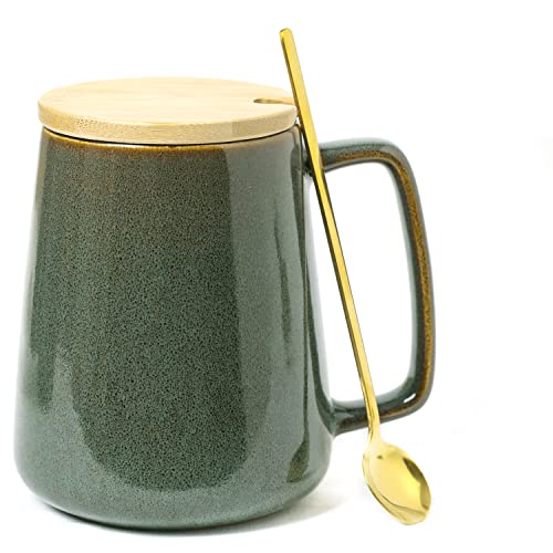 Große Keramik Kaffeetassen, 24 Unzen / 700ml Extra Große Tassen, Passender Deckel Und Löffel, Für Cappuccino, Latte, Heiße Kakao Oder Heißes Tee-kollesidei Geschenk (24 oz Dark Green Set) von Ceraozmus