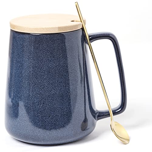 Große Keramik Kaffeetassen, 24 Unzen / 700ml Extra Große Tassen, Passender Deckel Und Löffel, Für Cappuccino, Latte, Heiße Kakao Oder Heißes Tee-kollesidei Geschenk (24 oz Pure Blue Set) von Ceraozmus