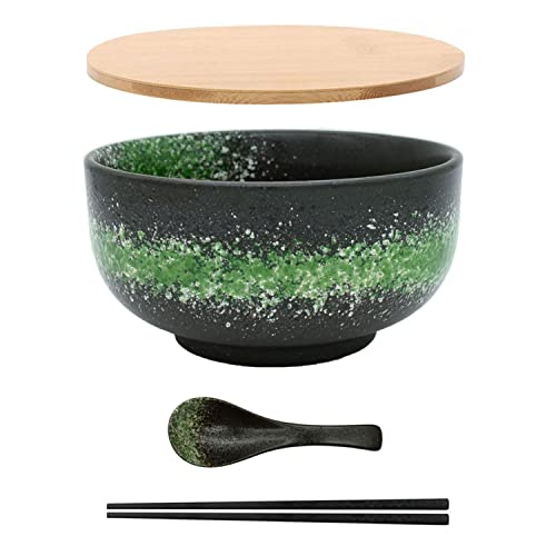 Keramische Japanische Ramen-schüssel Sets, Salat-nudel-große Suppenschüssel Mit Deckel Und Löffel Für Getreide, Suppe, Dessert Und Reisschale Set, Mikrowelle Und Geschirrspüle… (Green Set) von Ceraozmus