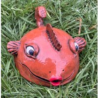 Großer, Cooler Keramik Plattfisch Süss Niedlich Von Hand Getöpfert Bei 1050 Grad Gebrannt Unikat Einzigartig Für Haus Und Garten Handarbeit von Ceratina