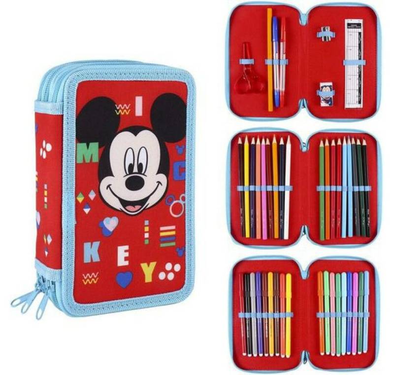 Cerda Papierscheren Dreifaches Federmäppchen Mickey Mouse 43 Stücke Rot von Cerda