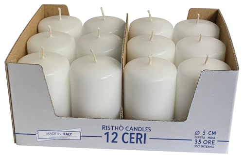 12 Kerzen, Kerzen, Durchmesser 5 cm, Höhe 8 cm, Weiß von Cereria di Giorgio