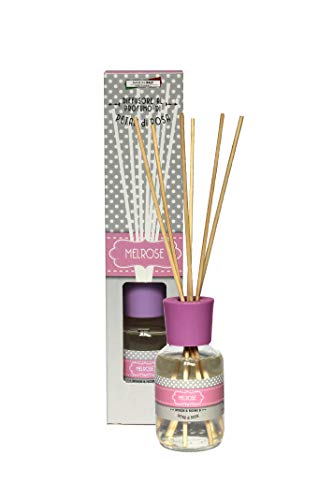 CERERIA DI GIORGIO Melrose Innenraum mit Rattanstäbchen 100 ml – Raumduft Diffusor Diffuser mit Rattanstäbchen, 100 ml, Innenraum, Pink, Transparent, Pink, 50 mm) von Cereria di Giorgio