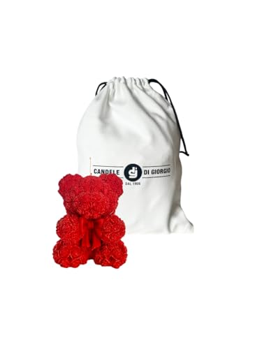 Kerze in Form eines Bärs mit Blütenblättern - Geschenktasche - Handwerkliche Kerze - Durchmesser 8 cm Höhe 10 cm - Geschenk zum Valentinstag - Gastgeschenk - Farbe Rot - Cereria Di Giorgio Kerze in Form eines Bärs mit Blütenblättern - Geschenktasche - Handwerkliche Kerze - Durchmesser 8 cm Höhe 10 cm - Geschenk zum Valentinstag - Gastgeschenk - Farbe Rot - Cereria Di Giorgio von Cereria di Giorgio