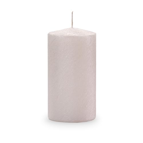 Metallische zerkratzte Kerze Durchmesser 10 cm Höhe 20 cm - Perlweiß von Cereria di Giorgio