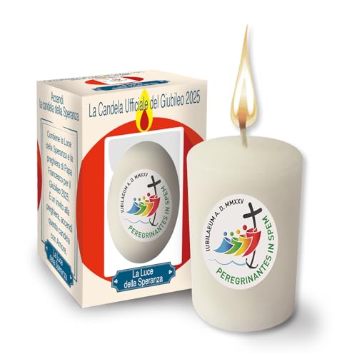 Offizielle Jubiläumskerze 2025 - Durchmesser 4 cm Höhe 7 cm - Packung mit dem offiziellen Gebet des Jubiläums 2025 übersetzt in 8 Sprachen von Cereria di Giorgio