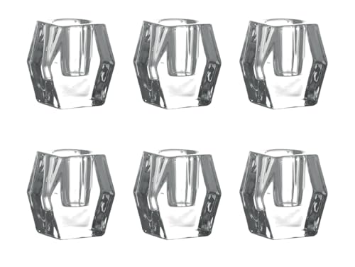 Set mit 6 sechseckigen Teelichthaltern aus transparentem Glas - 5,3 x 3,6 x 5,5 cm - Cereria Di Giorgio von Cereria di Giorgio