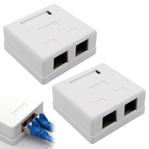 Cerioll 2Pcs CAT 6A Netzwerkdose 2x RJ45 Buchse FTP Geschirmt Aufputz Montage 10 Gbit Ethernet Netzwerk LAN Dose Für Verschiedenste Anwendungsbereiche Weiß von Cerioll