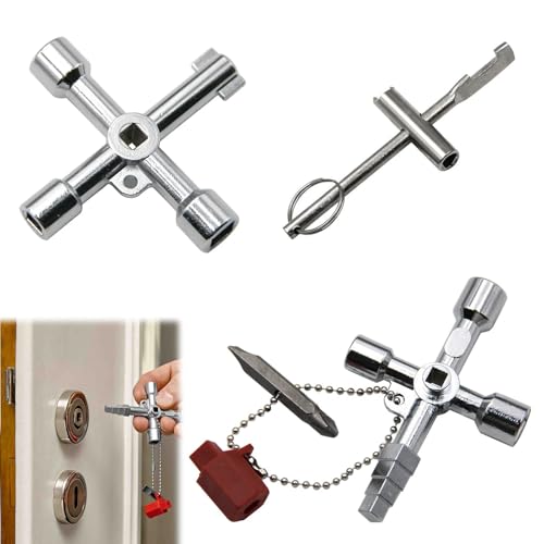 Cerioll 4 Wege Multifunktionsschlüssel, 3 Stück Schaltschrankschlüssel, 4 Wege Utilities Schlüssel, Praktischer Multifunktionale Cross Key, Für Wasser, Stromzähler, Aufzüge, Heizkörper, Gaszähler von Cerioll