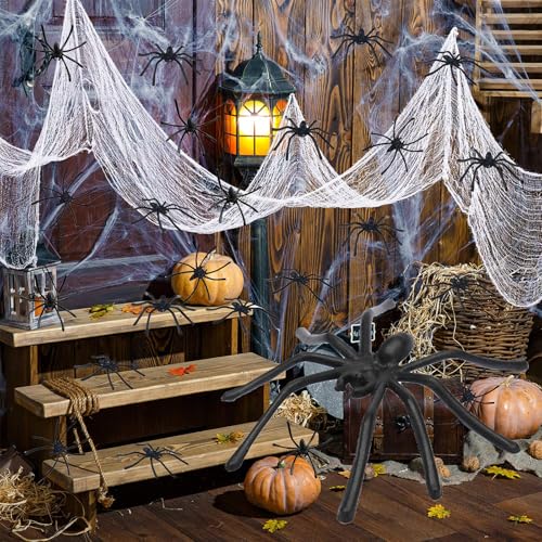 Halloween-Spinnennetz, Dekoration, weiß, dehnbar, 100 g, künstliche Spinnennetze mit 40 künstlichen Spinnen für Tisch, Kamin, Haus, Garten im Freien und Halloween Horror Party Halloween-Spinnennetz, Dekoration, weiß, dehnbar, 100 g, künstliche Spinnennetze mit 40 künstlichen Spinnen für Tisch, Kamin, Haus, Garten im Freien und Halloween Horror Party von Cerioll