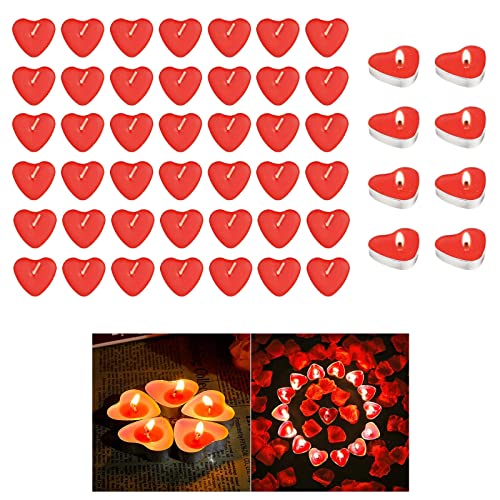 Herz Kerzen,Herzförmige Romantische,50 Pcs Kerzen Deko Für Valentinstag,Herz Kerzen Teelicht,Kerzensets,Rote Teelichter,Romantische Herz Kerzen,Romantic Heart Candles,Teelicht Rot für Valentinstag von Cerioll